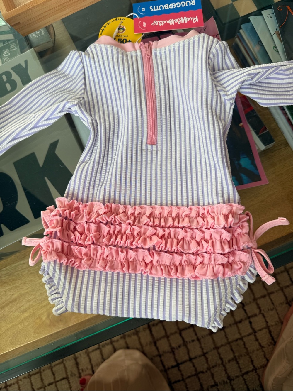Rufflebhts swimsuit 0-3 months NWTStriped Lilac & Pink Ruffle Baby Swimsuit